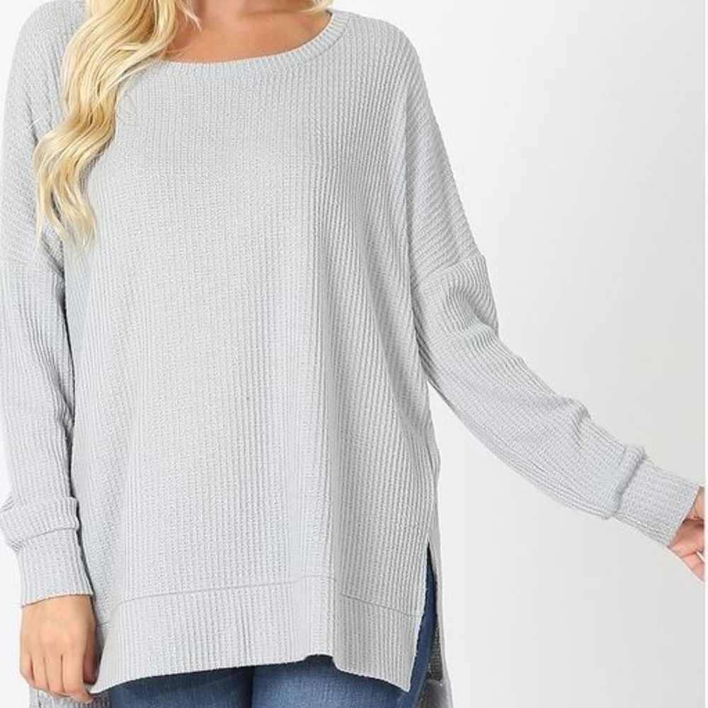 BRUSHED THERMAL WAFFLE SWEATER HI-LOW HEM - Picture 2 of 2
